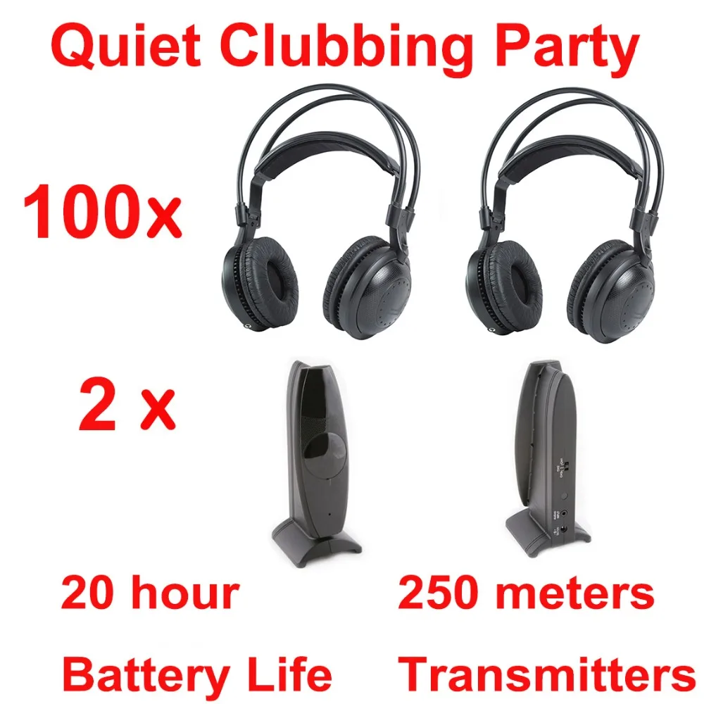 

Professional Silent Disco compete system wireless headphones - Quiet Clubbing Party Bundle (100 Headphones + 2 Transmitters)