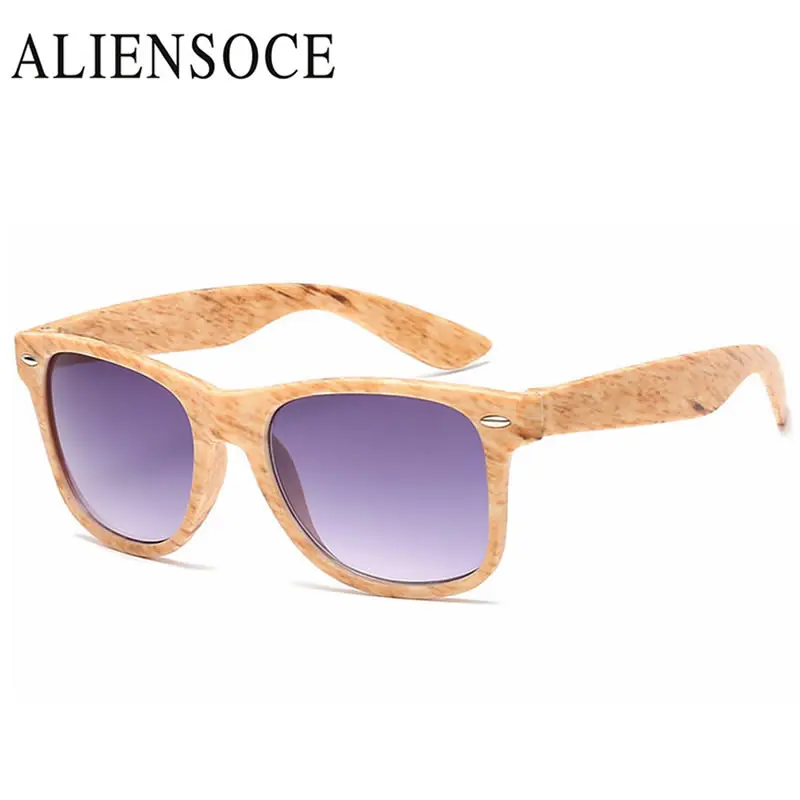Новая модная Имитация дерева зерна Солнцезащитные очки для женщин Для женщин Светоотражающие Защита от солнца Очки квадратный UV400 очки