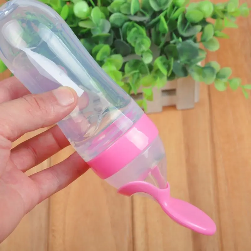 mamadeira Safety Silicone Baby Bottle With Spoon Food Supplement Rice Cereal Bottles Squeeze Spoon Milk Feeding Bottle Cup