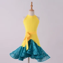 Новинка; платье для латинских танцев; Детские платья для девочек; цвет желтый, синий; кружевное платье для ча-Фламенго, Танго, сальсы; платье для соревновательных танцев; BL04