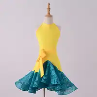 Nieuwe Latin Dans Jurk Kinderen Jurken Voor Meisjes Geel vs Blauw Kant Cha Cha Flamengo Tango Salsa Jurk Concurrerende Dans jurk BL04