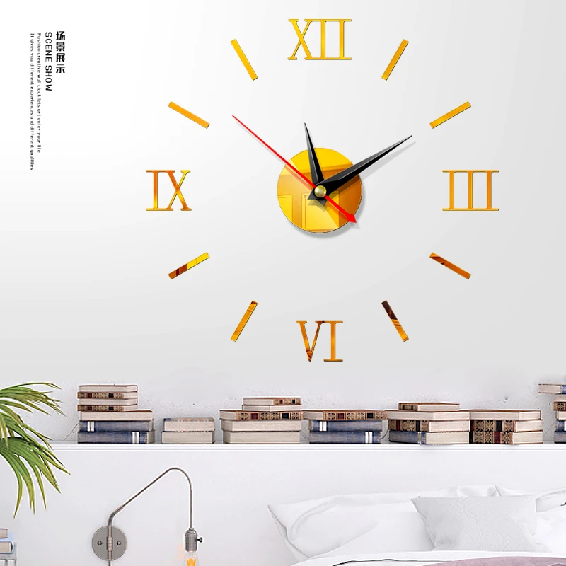 3D настенные часы современный дизайн DIY цифровые часы акриловые наклейки на стену часы домашний декор - Цвет: Золотой