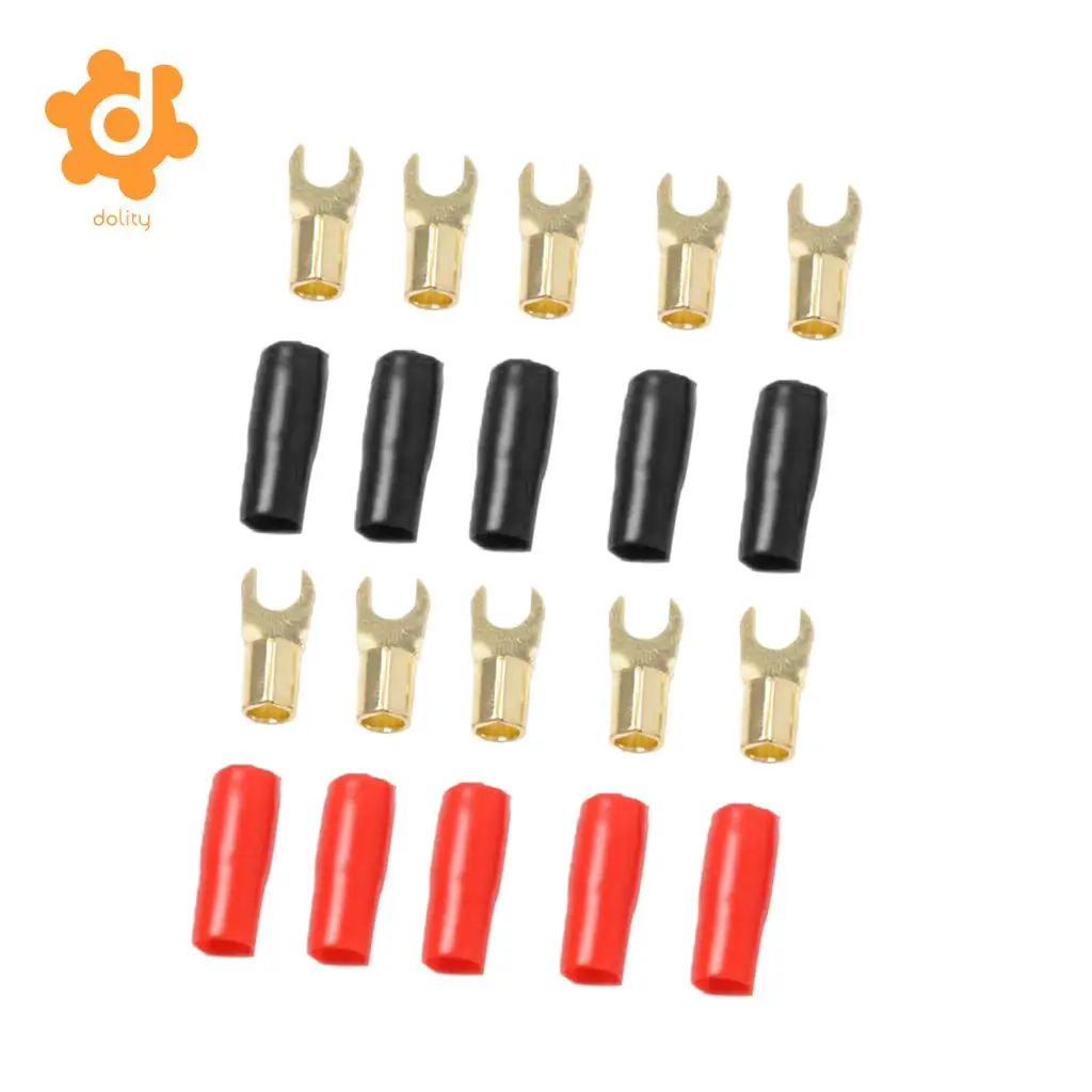 dolity 5 Pairs 8 AWG Car Audio Power Ground Wire Fork Terminal Connector Brass