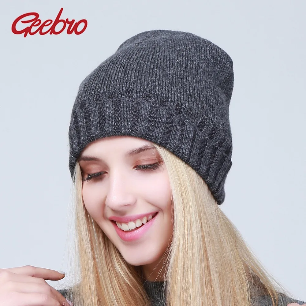 

Geebro Women's Knitted Wool Beanies Winter Warm Wool Solid Color Knitted Hat For Women Ladies Cashmere Knitting Beanies Hats