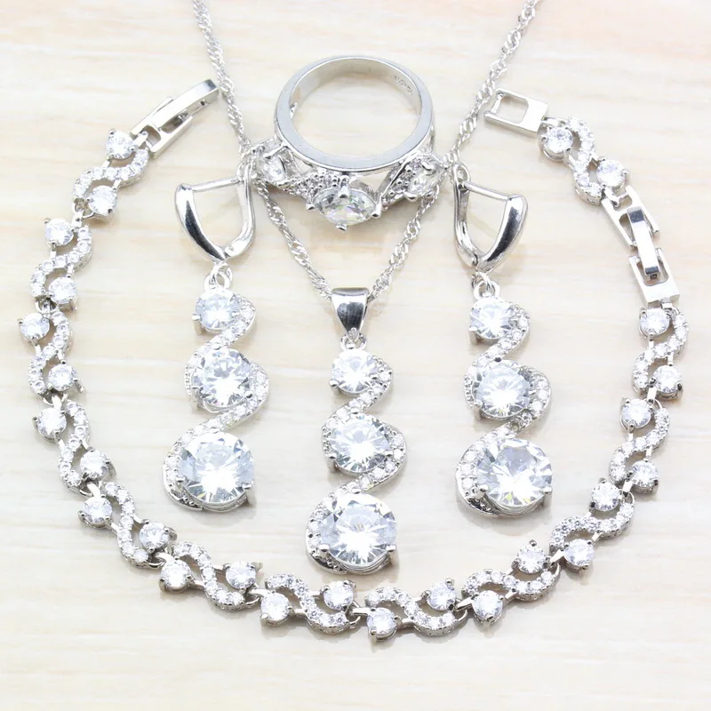 

7-Color 925 Silver Women Fashion Wedding Costume Natural Crystal Long Dangle Earrings/Necklace/Bracelet/Ring Jewelry Sets