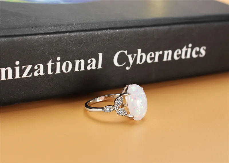 Elegant Large Oval Shaped White Fire Opal Ring For Women Wedding Silver Color AAA Zircon Rings Band Bijoux Femme Anillos dm135 (8)
