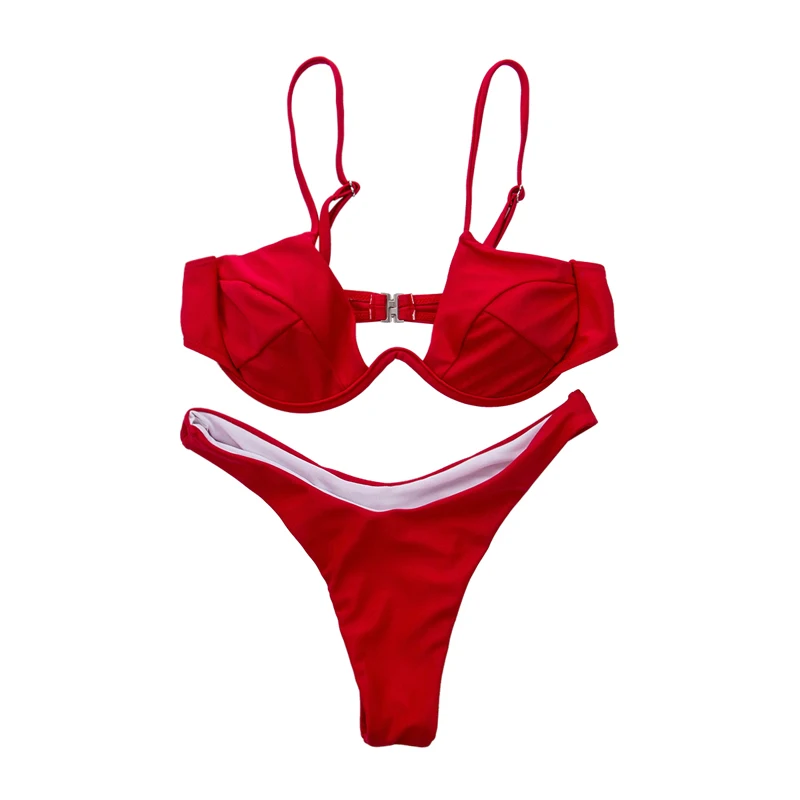 Сексуальные стринги, бикини, наборы,, женский купальник, Одноцветный, купальник для девушек, пляжная одежда, женский купальник, бразильское бикини - Цвет: Красный