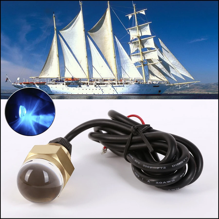 Boat Accessories Brass Super Bright Blue LED Light 12V Waterproof Underwater Lamp For Marine Yacht Pontoon Fishing Sailing (1)