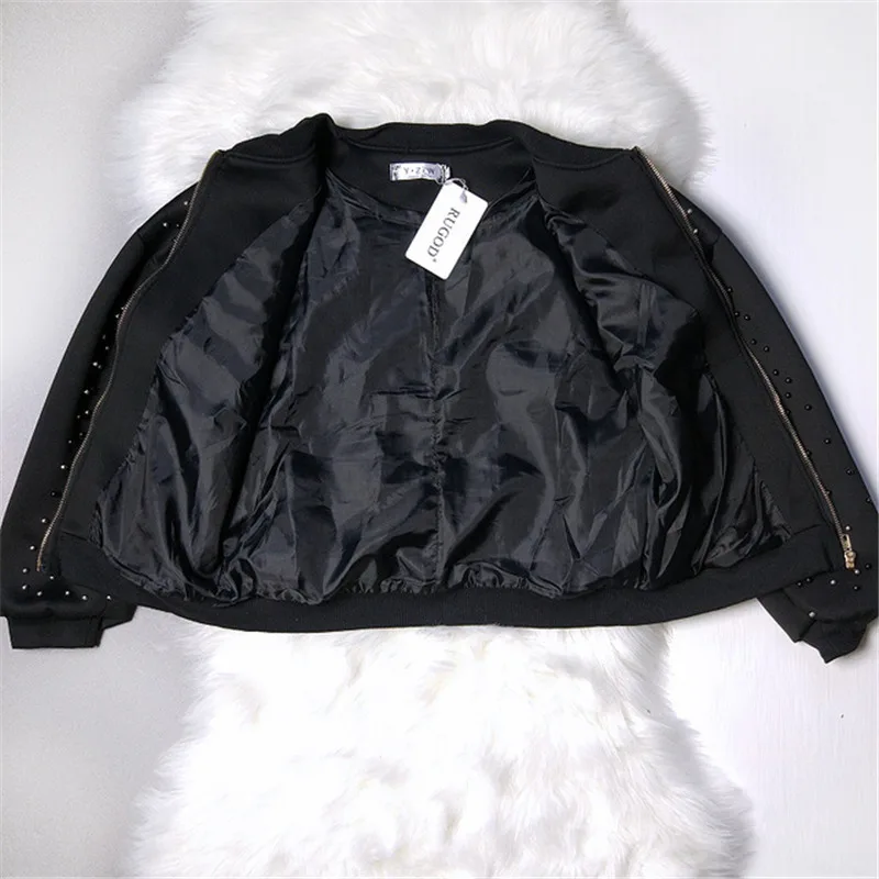 RUGOD New Hot Diamond Beading Bomber Jacket Women 2018 Spring Casual Loose Zipper Long Sleeve Baseball Jacket Casaco Feminino RUGOD New Hot Diamond Beading Bomber Jacket Women 2018 Spring Casual Loose Zipper Long Sleeve Baseball Jacket Casaco Feminino