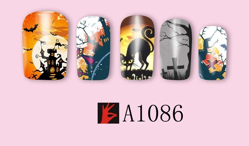 12 листов, красивые наклейки для Хэллоуина, переводные наклейки для ногтей, украшения для ногтей, инструменты для маникюра, дизайн тыквы, черепа, 1105