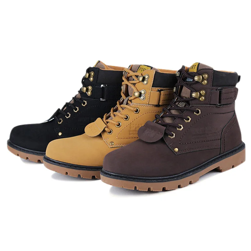 

2018 Men Boots Autumn Winter Warm Fur Lace-up mens martin Casual Boots Solid Boot work Safety men shoes sneakers botas hombre