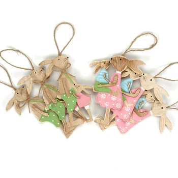 

Easter decorations 6pcs wooden Easter bunny Family home decoration accessories flame treatment tree lines Easter rabbit for home