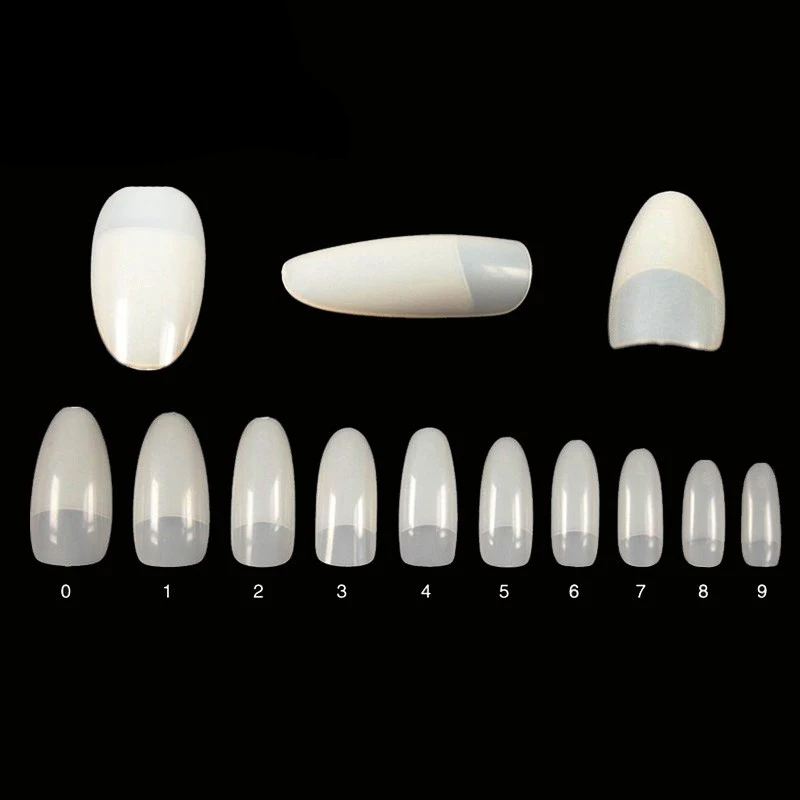 

500pcs Clear Acrylic French C-Curve Fake Nails Faux Ongles Half False Nails 10 Different Sizes Transparent White Natural