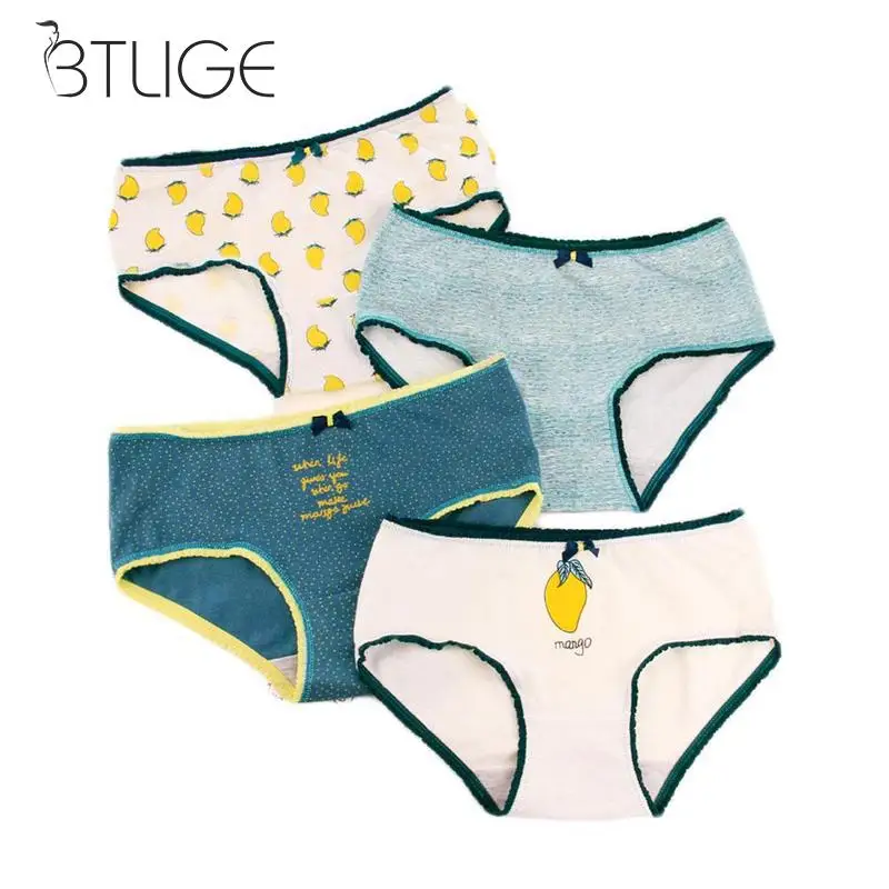 4pcs/set Girls Cotton Underwear Mango Letters Print Soft Cotton Briefs Women's Panties Female