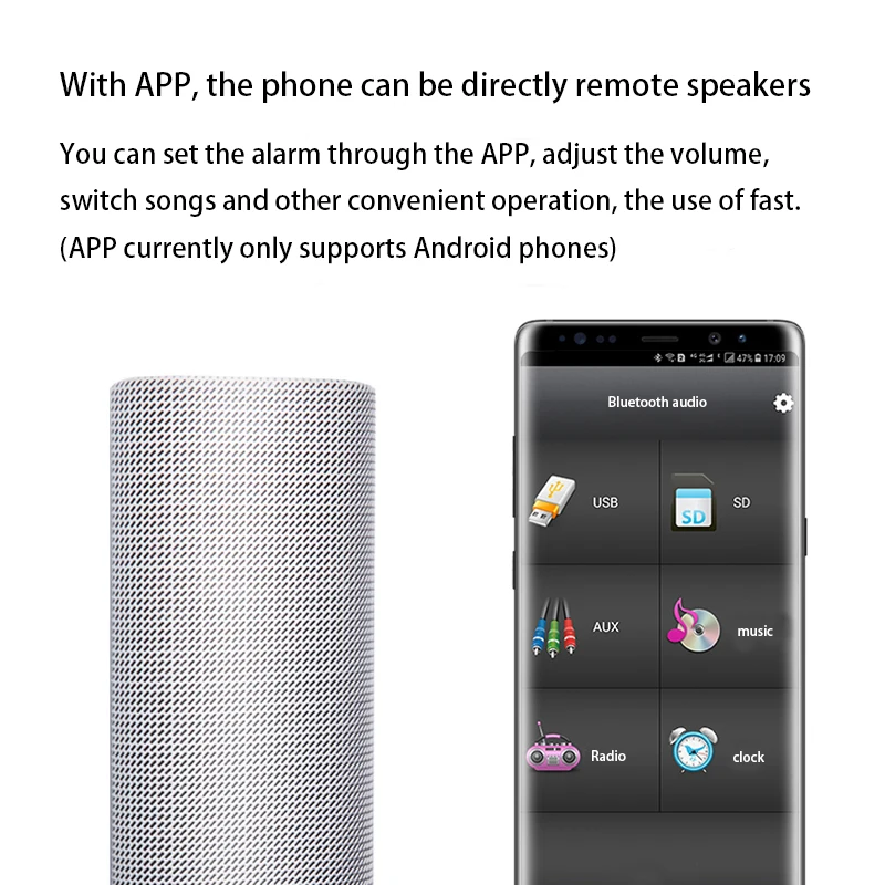 Bluetooth будильник TF карта AUX двойной динамик стерео портативный сабвуфер