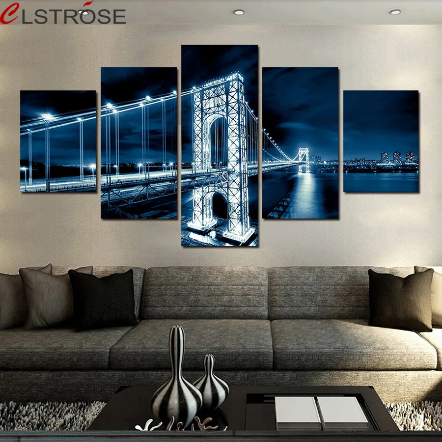 2017-Hot-Sale-Modern-Bridge-Nightscape-Wall-Art-Painting-Beautiful-Tree-Landscape-Mountain-Seaview-Canvas-Pictures