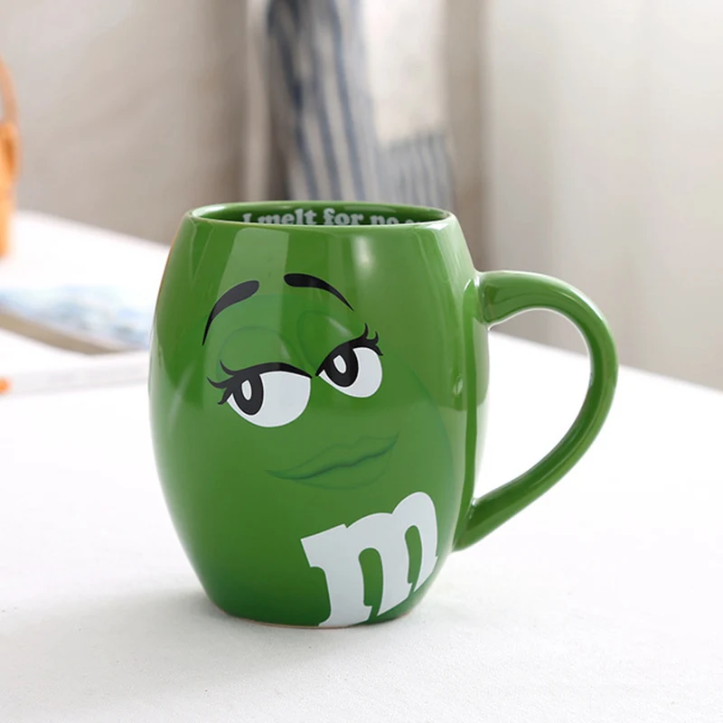 Новинка m& m кофейные кружки чашки для чая и кружки 600 мл Мультяшные милые выразительные знаки Большая емкость посуда для напитков рождественские подарки на день рождения - Цвет: Green M Bean Mug