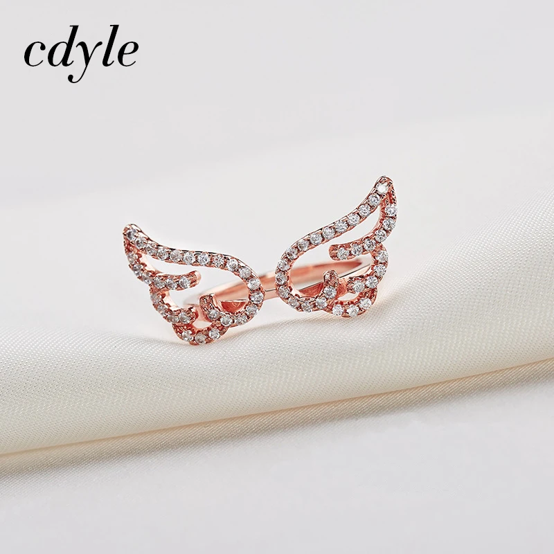 

Cdyle Women Wedding Ring Fashion Romantic Engagement Ring Australian Rhinestone Paved Jewelry Elegant Angel Wings Shape Bijous