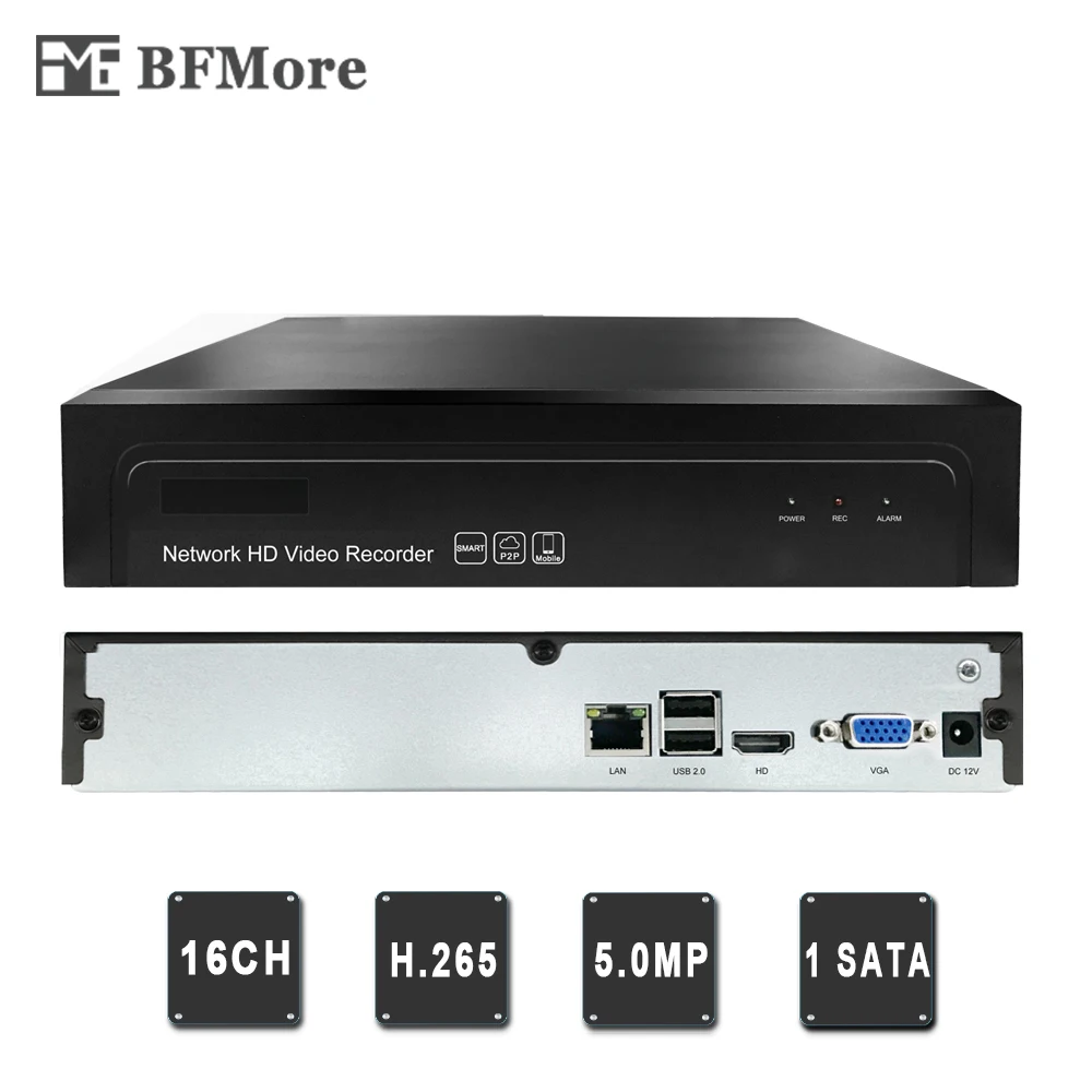 BFMore 16CH 5MP 1HDD NVR H.265 +/H.265/H.264 CCTV UHD DVR сетевой видеорегистратор Onvif 2 6 IP камера 1 SATA P2P Cloud