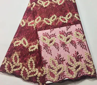 

Newest African Tulle Lace Fabrics With Stone Embroidery Net Lace African French Lace High Quality With Bead Wedding FLL3246 WINE