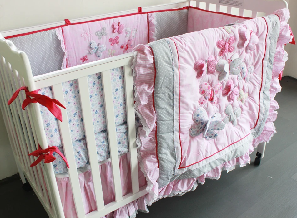 9 Pieces Baby Bedding Set Newborn Crib Blanket Pink Butterfly Nursery