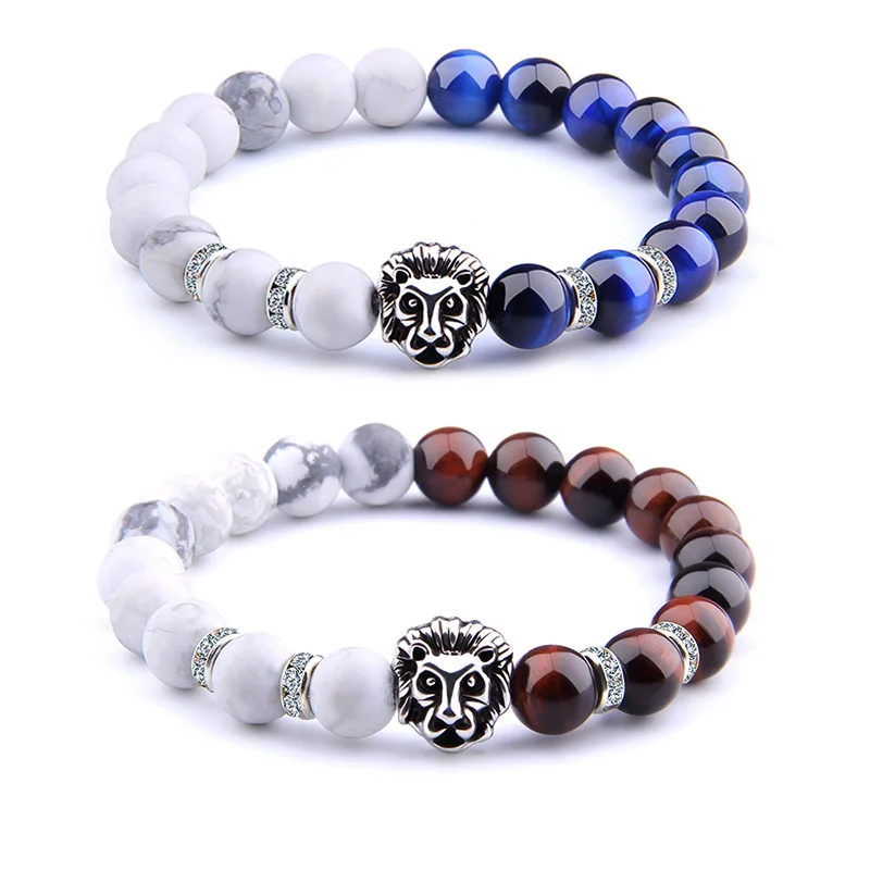 

Fashion Lion Head Bracelet Natural Stone Tiger Eye Beads Bracelets for Men Fashion Male Couple Jewelry Bracelets & Bangles