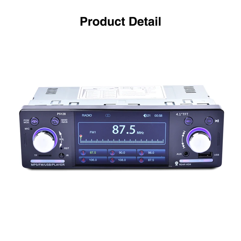 

4.1 Inch Car Audio 1 Din HD Stereo Autoradio MP3 MP5 Player Bluetooth Support USB FM TF AUX Backup Reverse Rearview Camera
