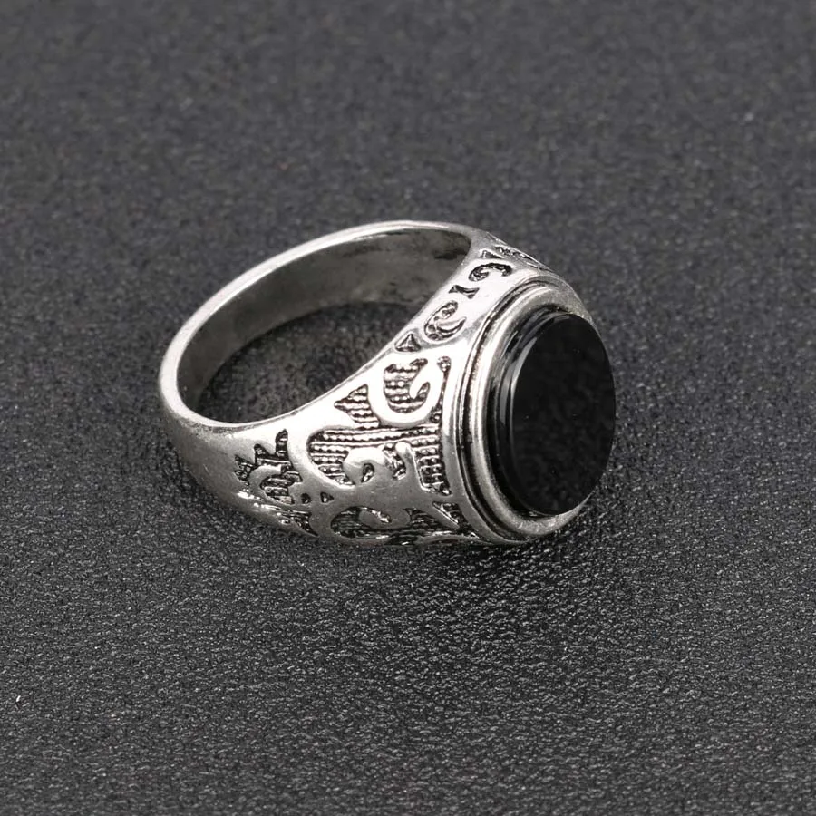 Панк Черное кольцо для мужчин Посеребренная круглая поверхность классический узор модные кольца винтажные мужские ювелирные изделия