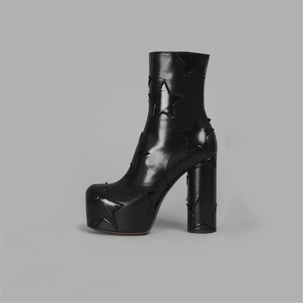 BuonoScarpe/Новое поступление; женские сапоги со звездами на платформе; модная обувь из натуральной кожи; фирменный дизайн; Лоскутная обувь на высоком каблуке; botas mujer