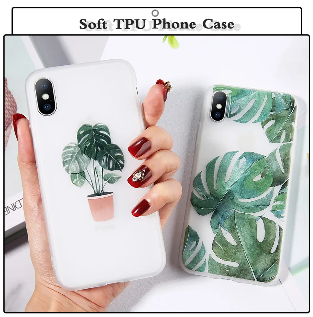 Чехол для телефона Moskado Leaves Potted Plants для iPhone 6, 6s, 7, 8 Plus, X, XS, XR, XS Max, 5, 5S, SE, банановый лист, матовый мягкий чехол из ТПУ