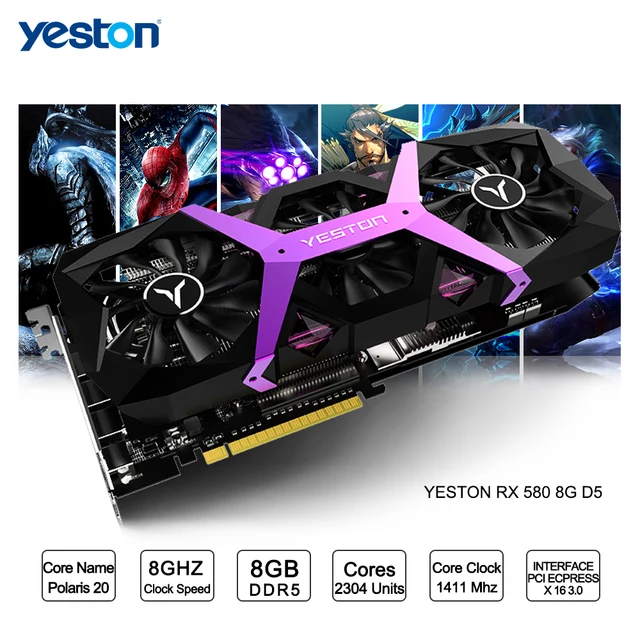 Modest Yeston Radeon RX 580 GPU 8GB GDDR5 256bit Gaming Desktop computer PC Video Graphics Cards support DVI/HDMI PCI-E X16 3.0 Modest Yeston Radeon RX 580 GPU 8GB GDDR5 256bit Gaming Desktop computer PC Video Graphics Cards support DVI/HDMI PCI-E X16 3.0