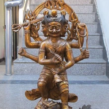 Xd 003182 3" Тибет Sitsang бронзовый позолочены 5 глаза сверхчеловеческой 3 глава 6 ручной дракон Mahahala