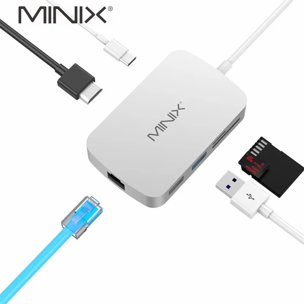 Оригинал MINIX NEO C USB C концентратор с VGA Выход USB3.0 * 2 Тип-C TF и SD карты читателей Тип C зарядки Gigabit Ethernet Порты и разъёмы серый