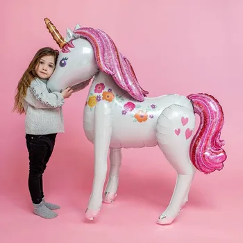 

Large 3D Unicorn standing together balloon baby birthday party decorated with aluminum balloon