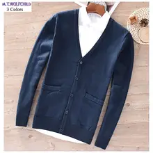 Мода весна стиль мужской кардиган с v-образным вырезом трикотажные свитера хлопковый Повседневный для мужчин трикотажные пальто осенняя мужская одежда