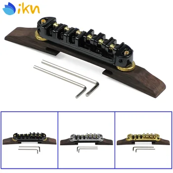 

New 1pcs Metal Roller Saddles Tune-O-Matic Electric Guitar Bridge Chrome /Black with Rosewood Base for Archtop Jazz Guitar