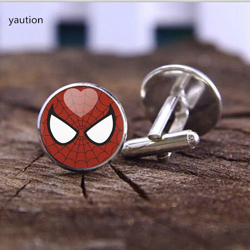 

Wholesale 20mm Superhero Cuff Link Ironman Spiderman Captain American Cufflink Mens Cuff link For Party Accessories