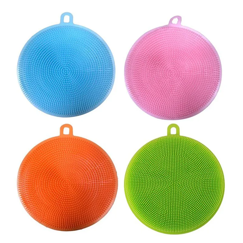 

4pcs Color Silicone Dish Wash Sponge Pad Multi Function Kitchen Fruit Scraper Scrubber Tool Cleaning Antibacterial Tool #B20