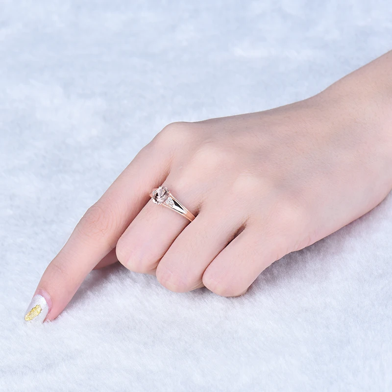 LOVERJEWELRY кольцо Твердое 14 к AU750 розовое золото натуральный морганит алмаз обручальные кольца для женщин День Святого Валентина ювелирные изделия