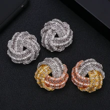 Знаменитый дизайн, роскошные популярные 3 тона, цветок, серьги-гвоздики для женщин, свадьба, полный Mirco CZ кубический циркон, модные ювелирные изделия