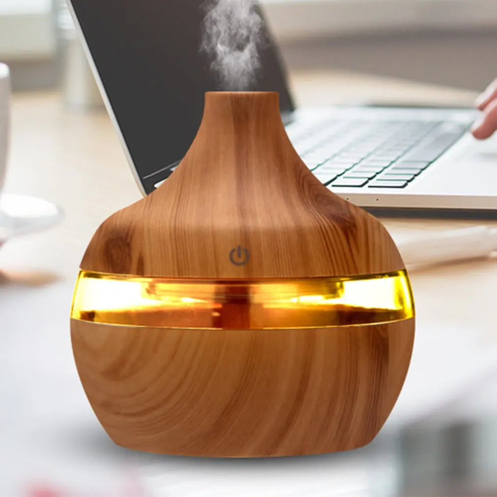 Деревянный диффузор для ароматерапии эфирного масла, увлажнитель воздуха для дома и офиса, Очищающий успокаивающий светодиодный светильник в ночное время, распылитель, зарядка от USB
