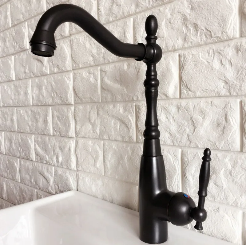 

Kitchen Wet Bar Bathroom Vessel Sink Faucet Black Oil Rubbed Bronze One Handle Swivel Spout Mixer Tap Single Hole mnf376
