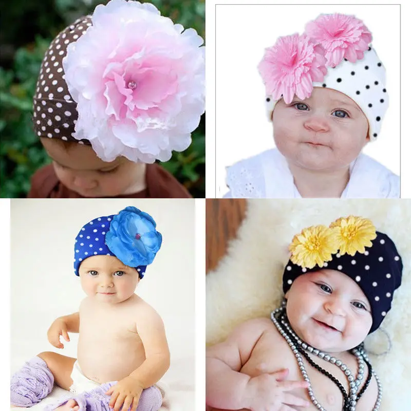 New Cute Newborn Cotton Baby Hats Toddler Kids Girls Flower Beanie Caps