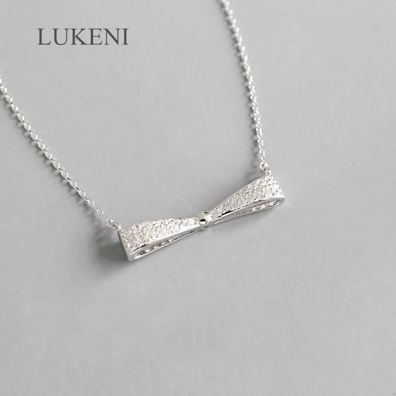 

LUKENI Hot Selling Romantic S925 Sterling Silver Brilliant Bow Micro-inlay CZ Necklaces For Women Party Gift