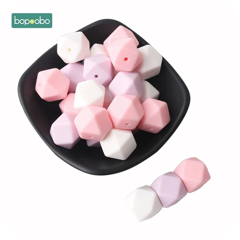 Bopoobo 50pc Silicone Hexagon Beads Baby Teething Beads Silicone Rodent Baby Nursing Accessories Silicone Teething Beads - Цвет: Pink Series