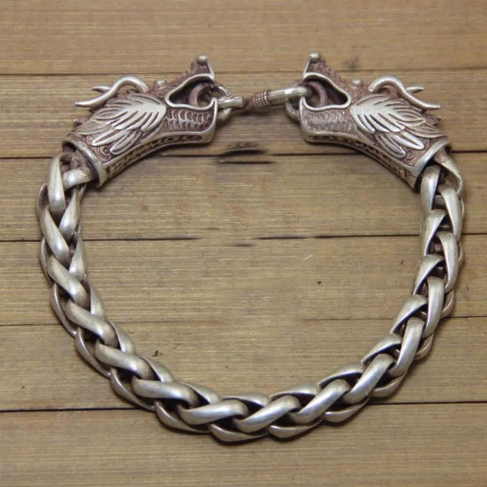 

Latest style Bracelets Old Handwork Miao Silver Carve China luck dragon head Bracelet shipping free