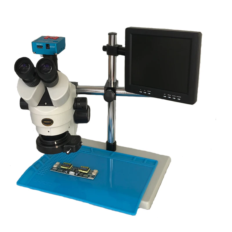 

30MP HDMI Electronic Camera +3.5X-90X simul-focal Trinocular Microscope+8"LCD monito+144 led lights+vertical arm stand heat pad