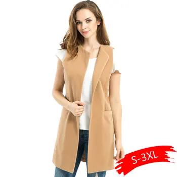 

Women Autumn Spring Wool Blend Vest Waistcoat Lady Office Wear Long Waistcoat Women Coat Casual Sleeveless Vest Jacket Plus Size