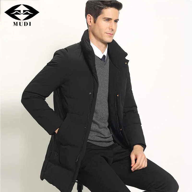 MUDI зимняя куртка мужская теплая длинная пуховая Smart casual Epaulet Parka M long Black утепленное