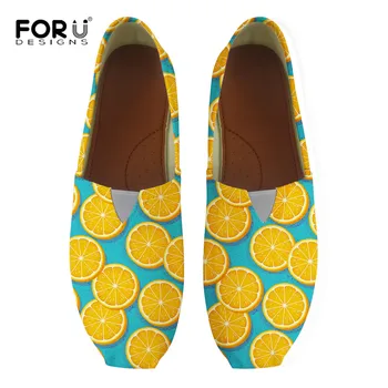

FORUDESIGNS Lemon Yellow Printing Loafers Flat Women Shoes Ladies Slip-on Round Toe Big Size 35-45 Casual Cloth Shoe Comfortable